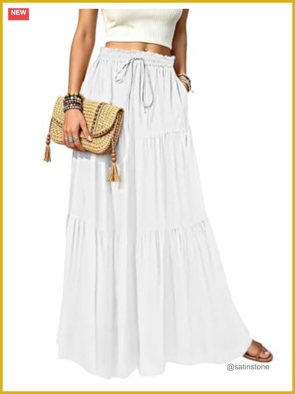 Womens Maxi Skirt High Waist Tie Long Flowy A-Line Swing Skirt with Pockets